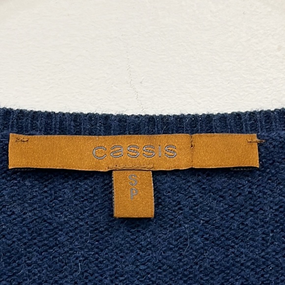 Cassis Merino Wool Blend V Neck Long Sleeve Dress in Navy Blue Size S - Picture 5 of 9